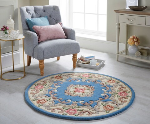 Covor Aubusson Blue, Flair Rugs, D120 cm, lana, albastru