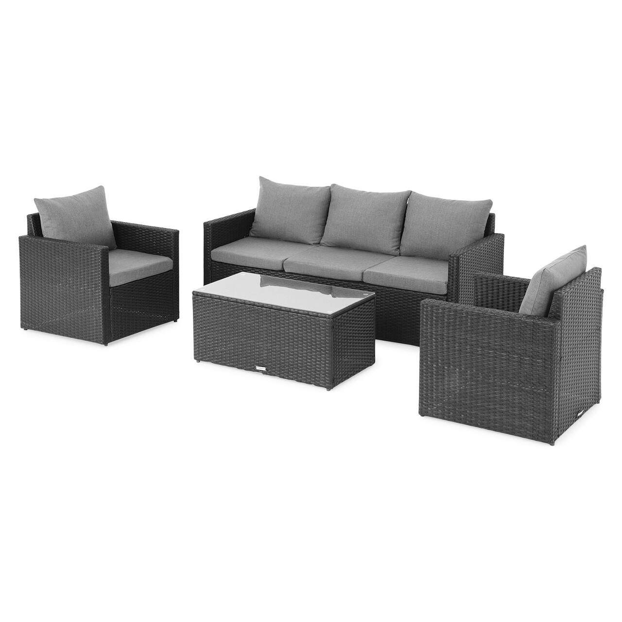 Set mobilier gradina/terasa, Marti, 2 fotolii + canapea + masuta, otel, gri/negru - 1 | YEO