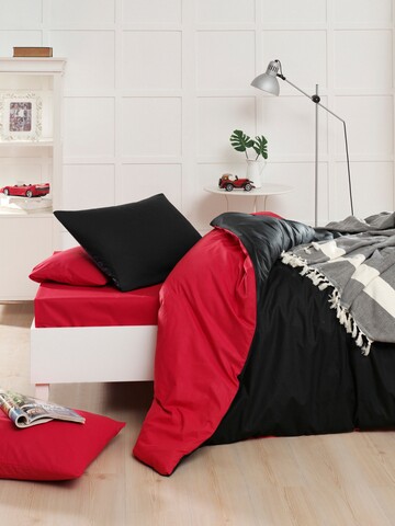 Lenjerie de pat pentru o persoana, 2 piese, 140x200 cm, 100% bumbac ranforce, Mijolnir, Cift Yonlu, rosu/negru