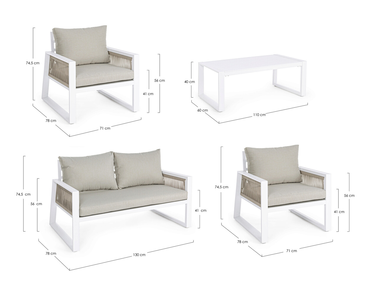 Set mobilier pentru gradina/terasa 4 piese Captiva, Bizzotto, aluminiu/textilena, alb - 1 | YEO