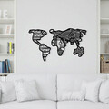 Decoratiune de perete, World Map 8, Metal, 100 x 57 cm, Negru