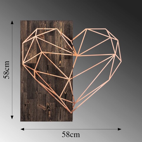 Decoratiune de perete, Heart, 50% lemn/50% metal, Dimensiune: 58 x 58 cm, Nuc / Cupru