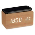 Ceas de masa cu alarma si incarcator wireless Connor, Gift Decor, 15 x 7 x 7.5 cm, MDF, maro