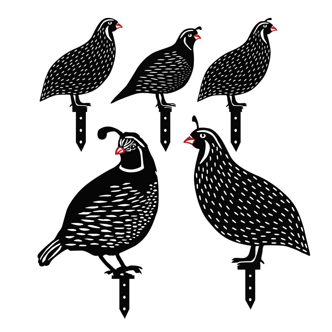 Set decoratiuni pentru gradina, Quails, Metal, Negru - 1 | YEO