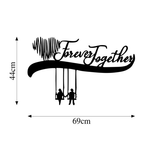 Decoratiune de perete, Forever Together, Metal, Dimensiune: 69 x 44 cm, Negru