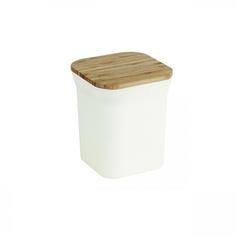 Cutie pentru alimente Bamboo, Jocca, 12 x 12 x 14 cm, bambus, alb/natur