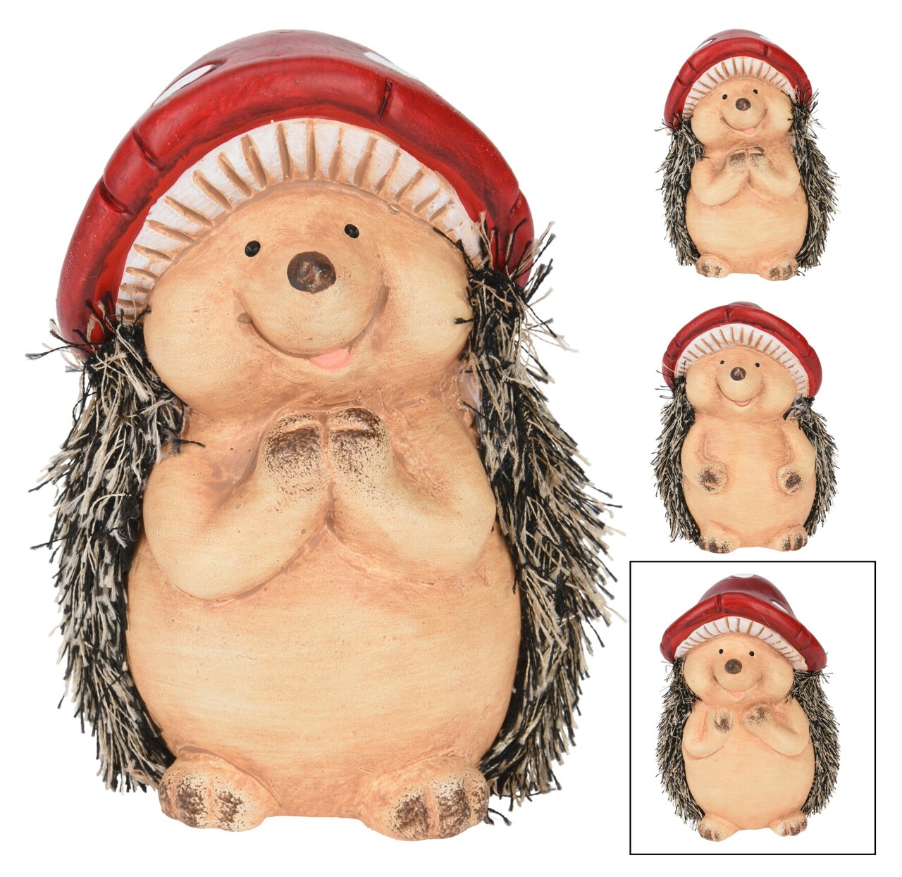 Decoratiune Hedgehog w Mushroom Hat v3, Excellent Houseware, 8.5x7.7x12.8 cm, teracota, multicolor