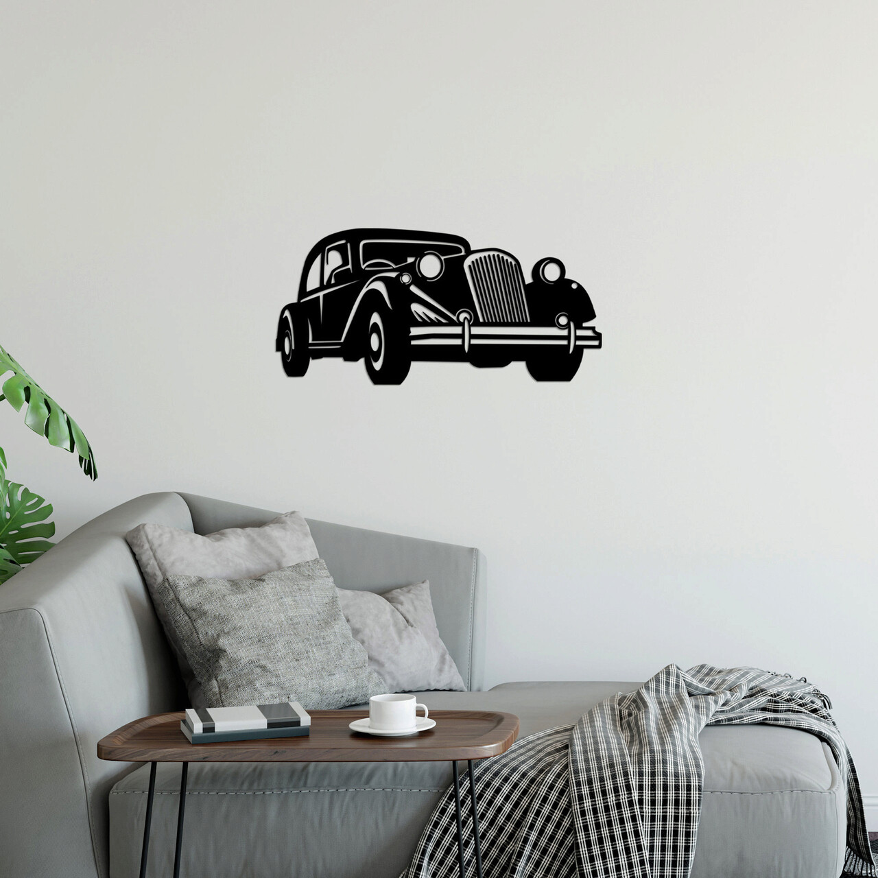 Decoratiune de perete, Antique Car, Metal, 70 x 33 cm, Negru - 1 | YEO