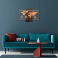 Decoratiune de perete, World Map Wıth Compass, 50% lemn/50% metal, Dimensiune: 85 x 58 cm, Nuc / Cupru