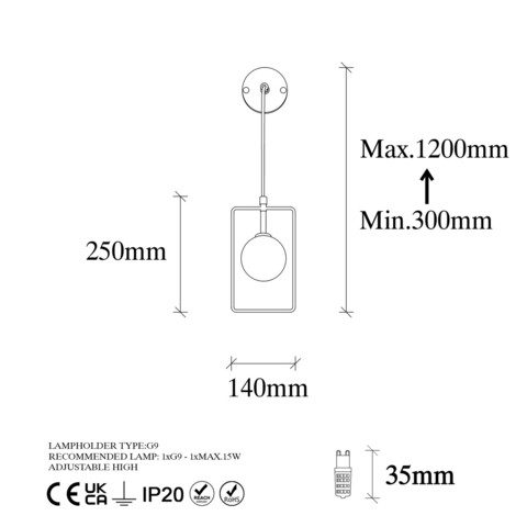 Aplica de perete, Fulgor, 942FLG2102, Metal, Alb/Negru