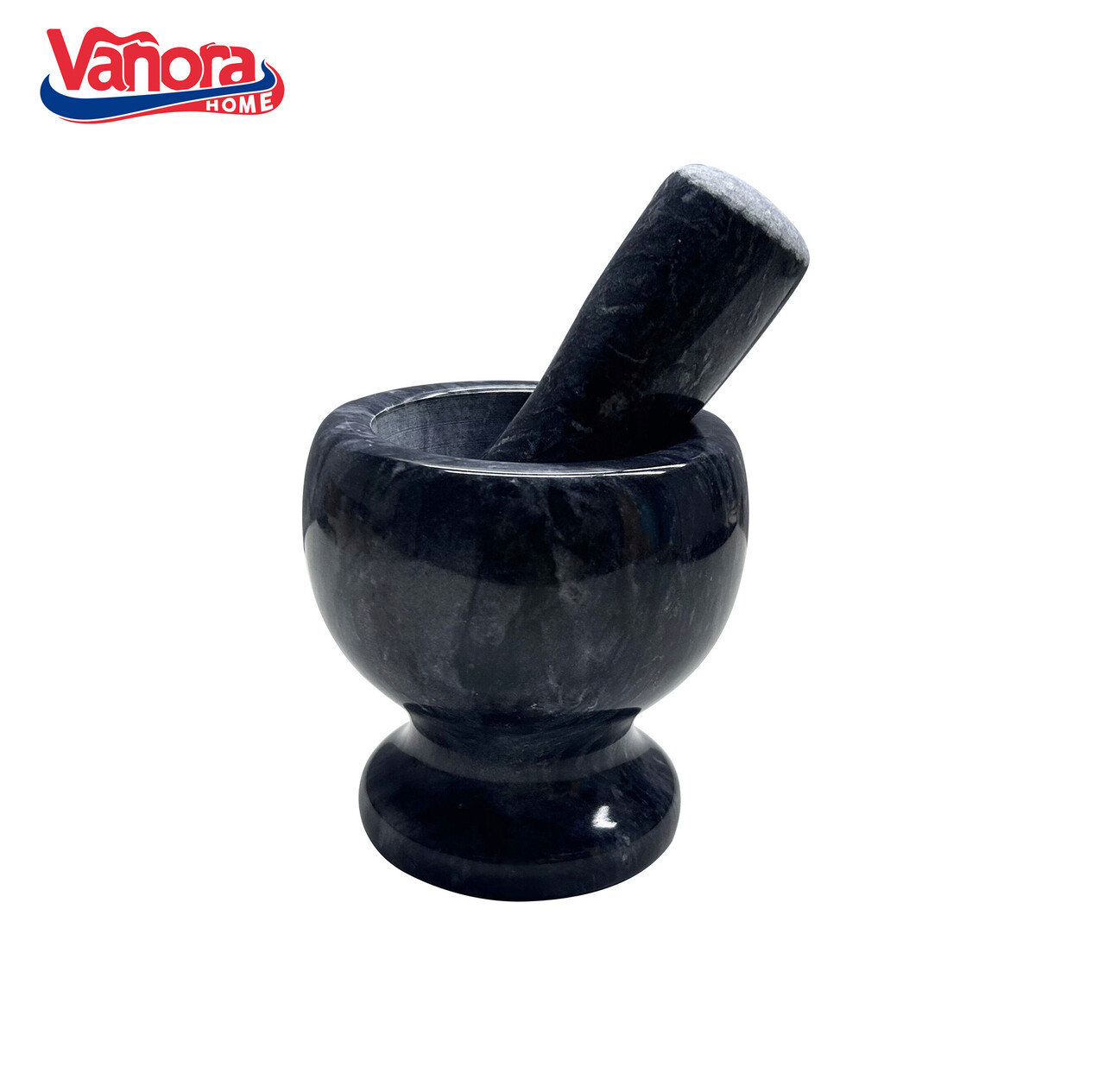 Mojar cu pistil Vanora, 10.5x10.5x10.5 cm, marmura, negru