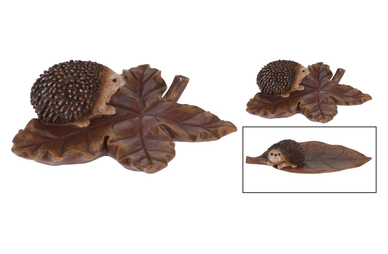 Decoratiune Hedgehoge on Leaf v2, 22.5x11.5x4.5 cm, polistone, maro