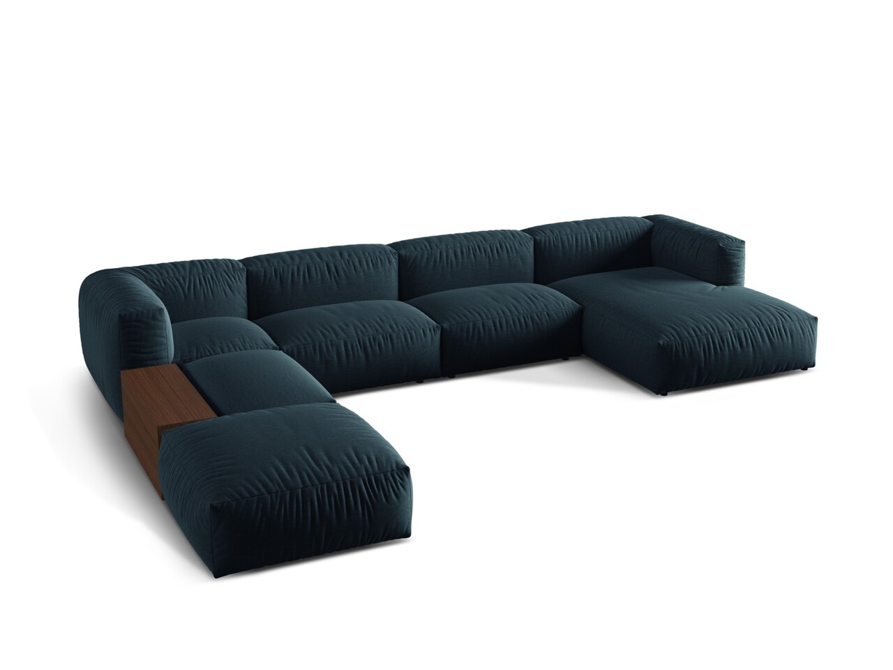 Coltar panoramic stanga 5 locuri design modular, Martina-169, Micadoni Home, 406x280x75 cm, tesatura structurata catifelata, albastru jeans