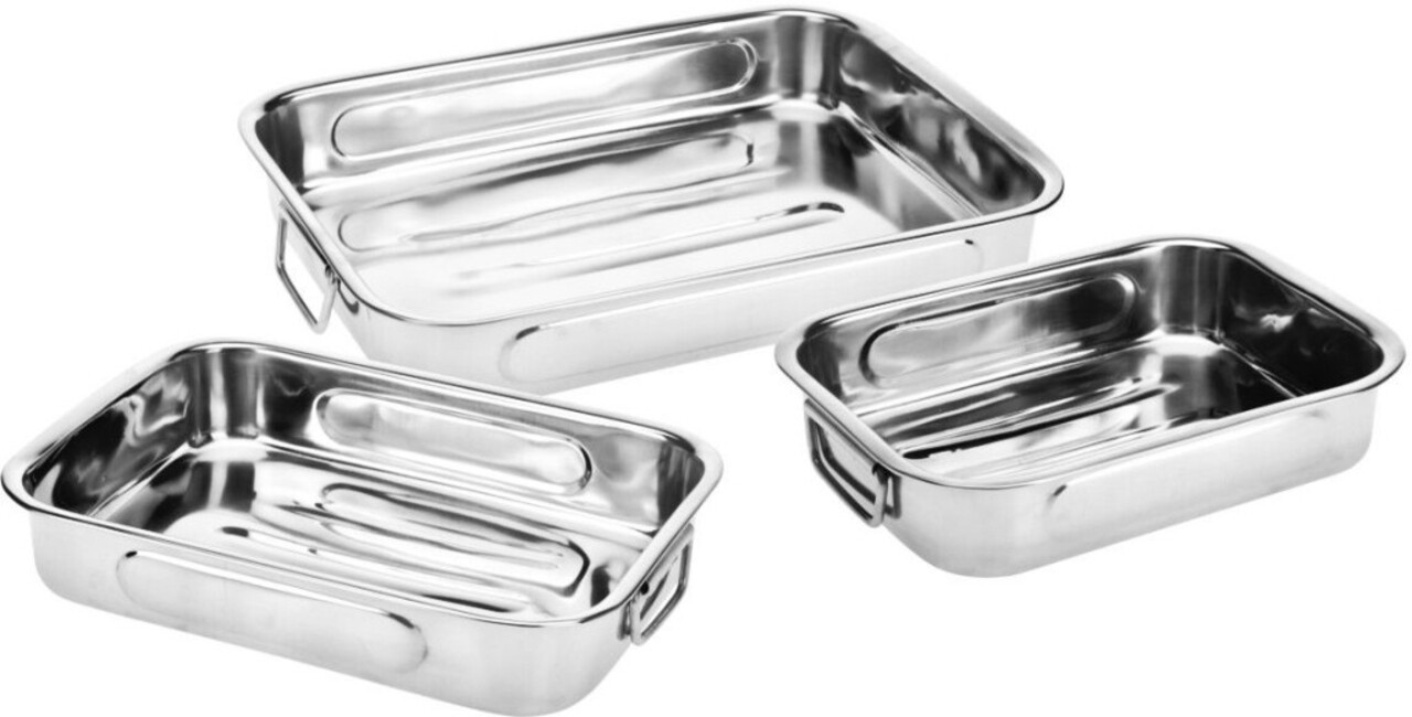 Set 3 tavi de copt din inox Roasting, Excellent Houseware, 36x27x6 cm, argintiu - 1 | YEO