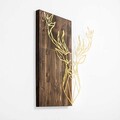 Decoratiune de perete, Deer1, 50% lemn/50% metal, Dimensiune: 56 x 58 cm, Nuc / Aur