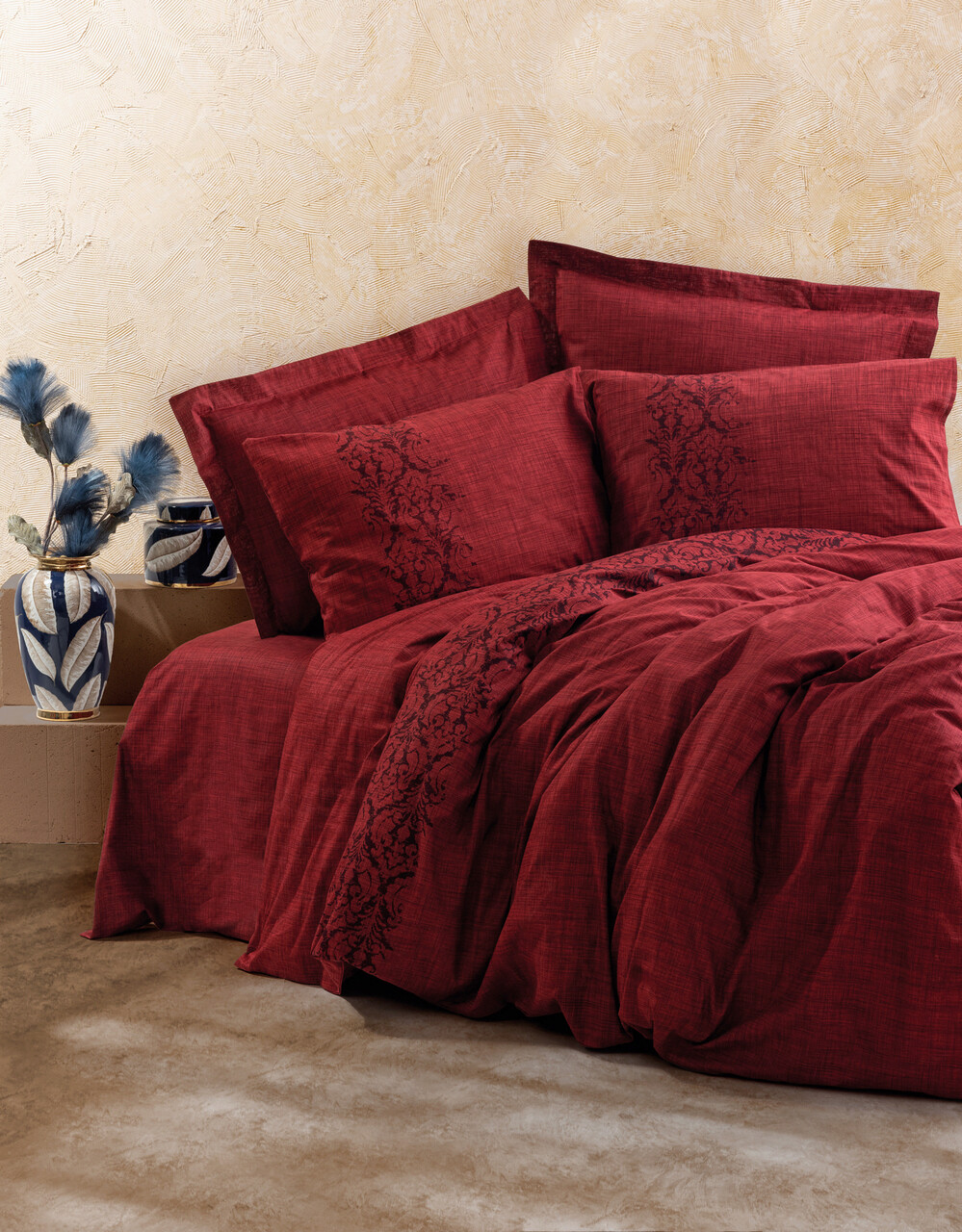 Lenjerie de pat pentru o persoana (FR), Sooty - Claret Red, Cotton Box, Bumbac Ranforce