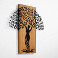 Decoratiune de perete, Woman Tree 3, 50% lemn/50% metal, Dimensiune: 54 x 58 cm, Nuc / Negru