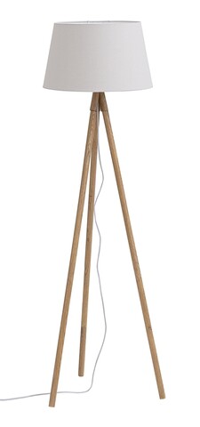 Lampadar Wallas, Bizzotto, D52x152 cm, 1 x E27, 40W, lemn de stejar/terilena/bumbac, gri