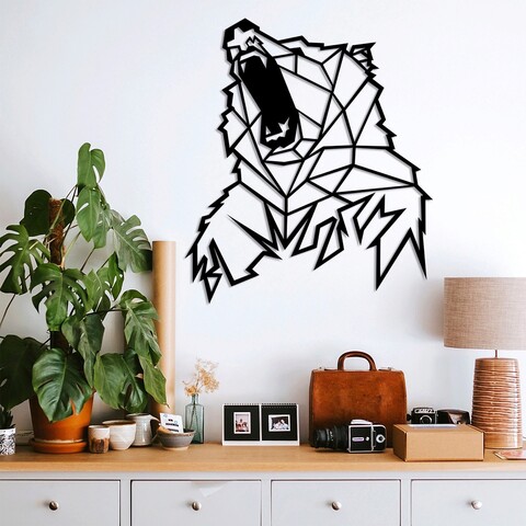 Decoratiune de perete, Bear 1, Metal, Dimensiune: 52 x 60 cm, Negru