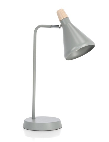 Lampa de masa Brill, Bizzotto, 26.5x15x46 cm, 1 x E14, 25W, otel/lemn de pin, gri