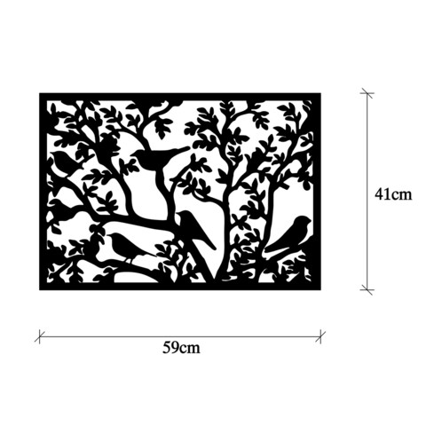 Decoratiune de perete, Tree Branch Birds 2, Metal, Dimensiune: 59 x 41 cm, Negru