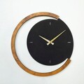 Ceas de perete, Moon Time Wooden Metal Wall Clock, Otel, Lemn, Nuc negru