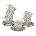 Set 6 cesti cu farfurie pentru ceai Lili Flowers, Versa, 14 x 9 cm, portelan