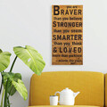 Decoratiune de perete, Braver Stronger Smarter Loved, Lemn, Dimensiune: 30 x 3 x 58 cm, Nuc / Negru