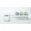 Set 4 borcane pentru condimente si suport, Jocca, Ø8 cm, 200 ml, sticla/inox