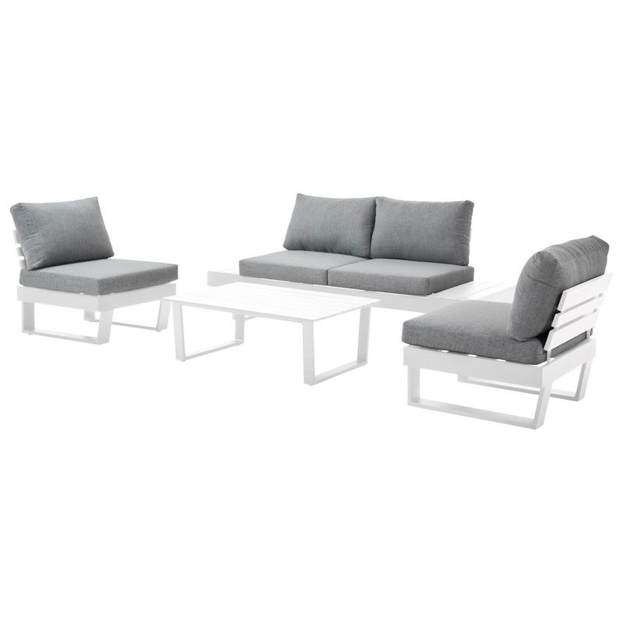 Set mobilier pentru exterior, 4 piese Alora, 235x235x65 cm, aluminiu/poliester, alb/gri