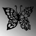 Decoratiune de perete, Butterfly From Flower, Metal, Dimensiune: 59 x 1,5 x 49 cm, Negru