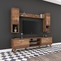 Comoda TV cu raft de perete si 2 cabinete M27 - 284, Wren, 180 x 35 x 48.6 cm/133 cm, walnut