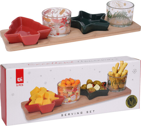 Set pentru servire gustari Xmas, 5 piese, portelan/sticla