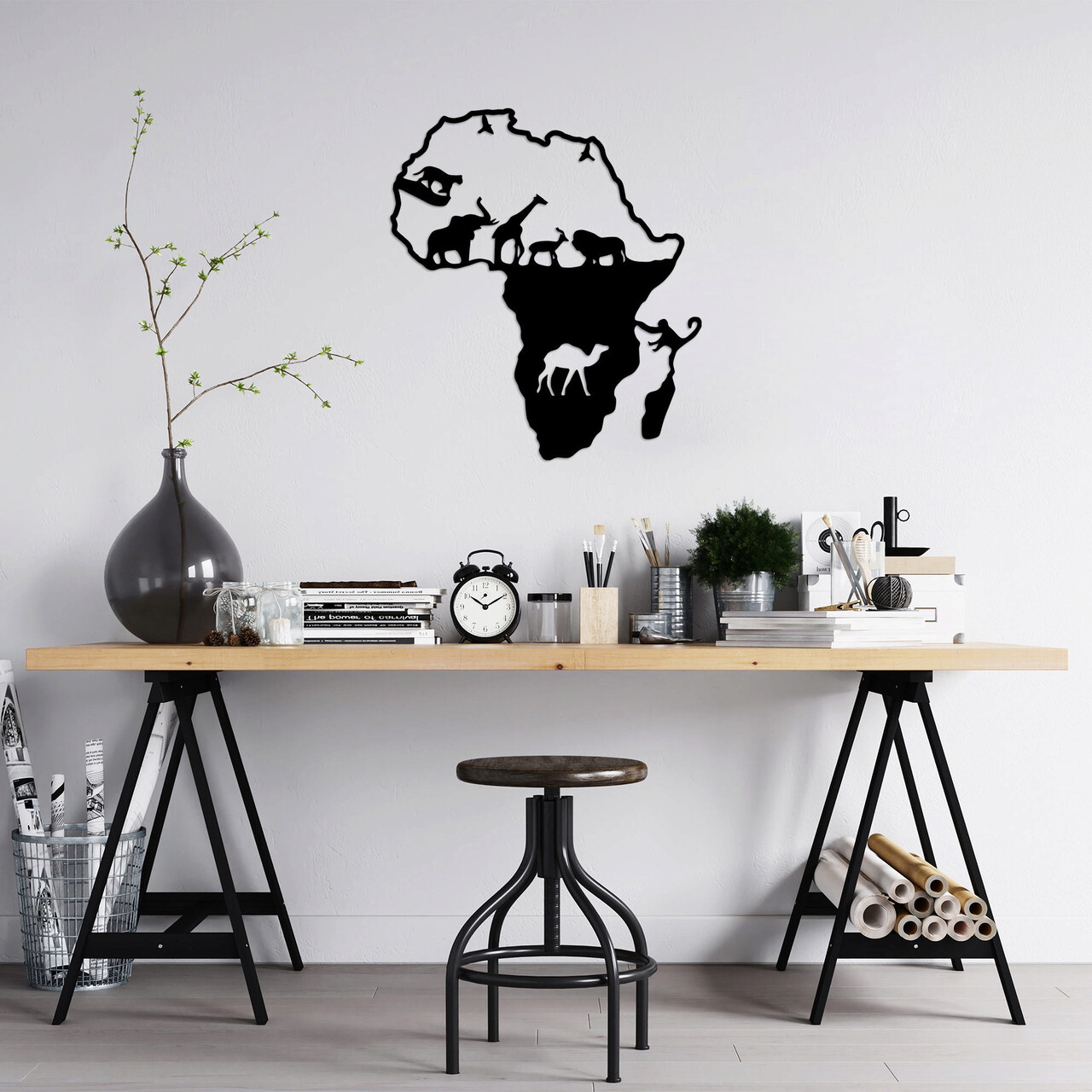 Decoratiune de perete, Animals Of Africa, Metal, Dimensiune: 61 x 70 cm, Negru - 1 | YEO