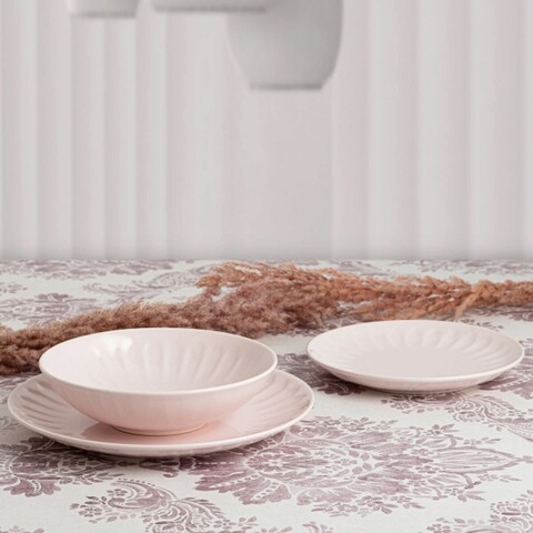Set 12 farfurii adanci, Bidasoa, Romantic, Ø 22 cm, ceramica, roz