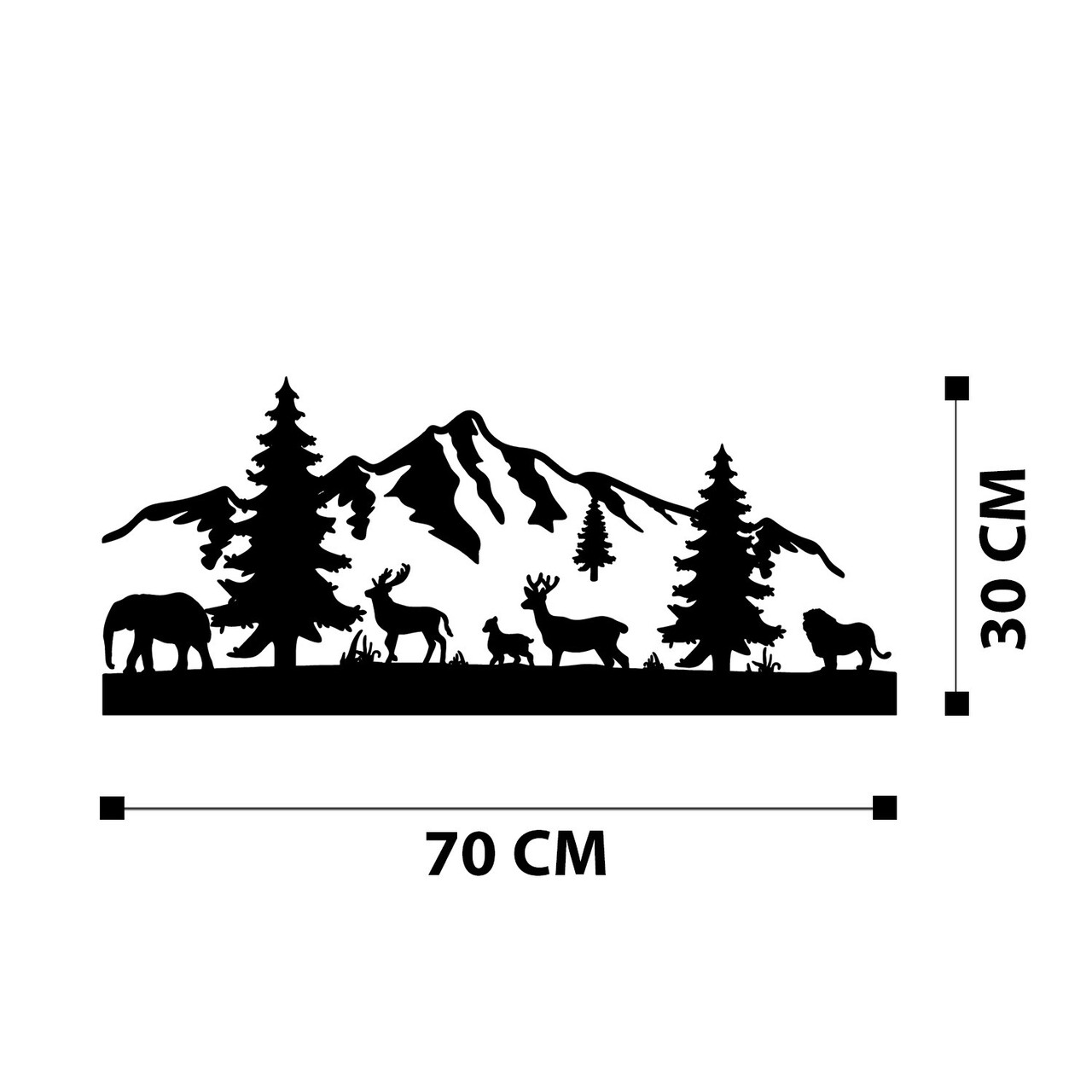 Decoratiune de perete, Mountain, metal, 70 x 30 cm, negru