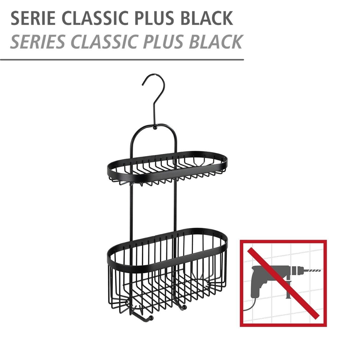 Cos Suspendabil Pentru Dus, Wenko, Classic Plus, 26.5 X 47 X 12.5 Cm, Inox, Negru