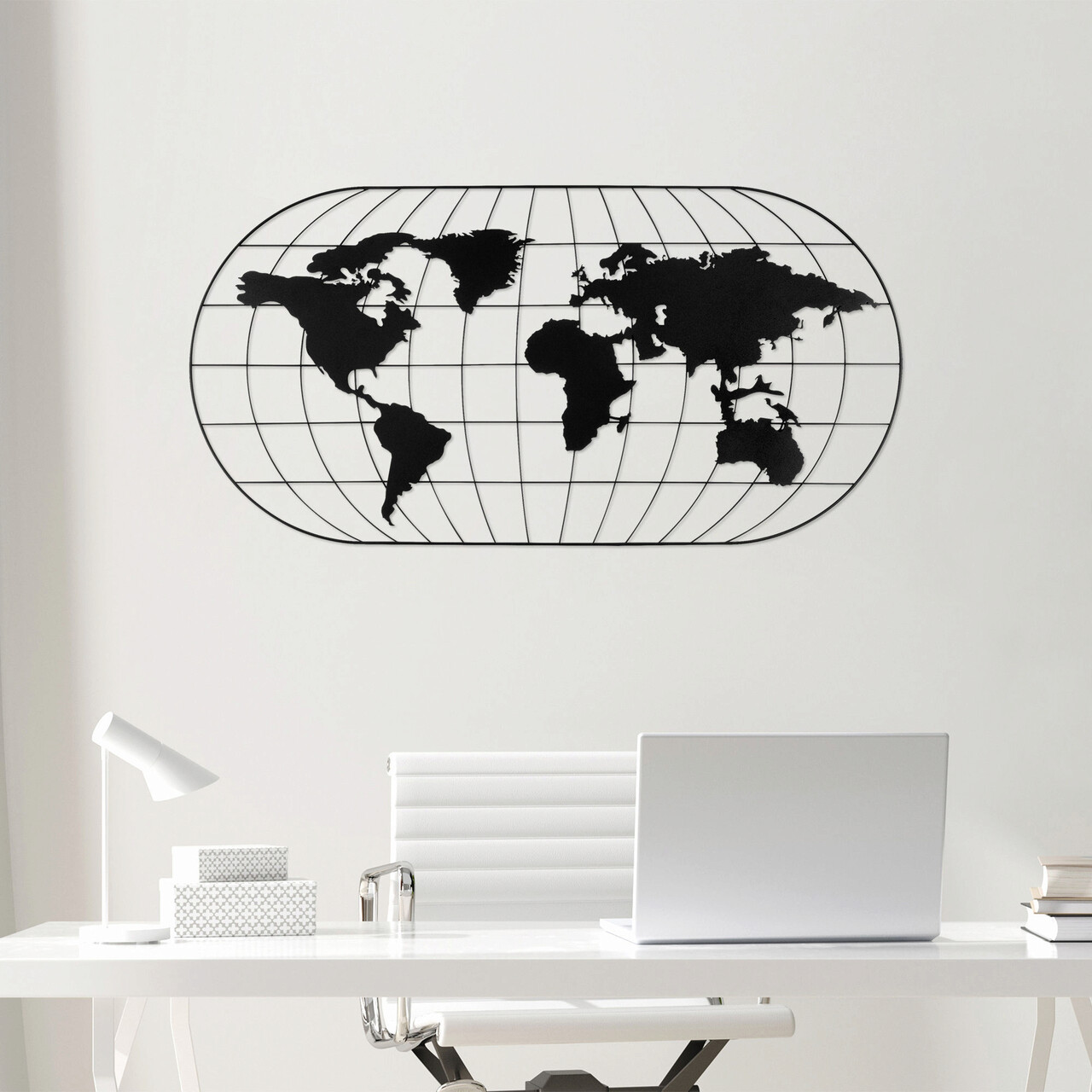 Decoratiune de perete, World Map 17, Metal, Dimensiune: 120 x 60 cm, Negru - 1 | YEO