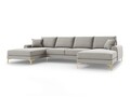 Coltar panoramic, Madara, Mazzini Sofas, 6 locuri, gold legs, 334x182x90 cm, material structurat, gri deschis