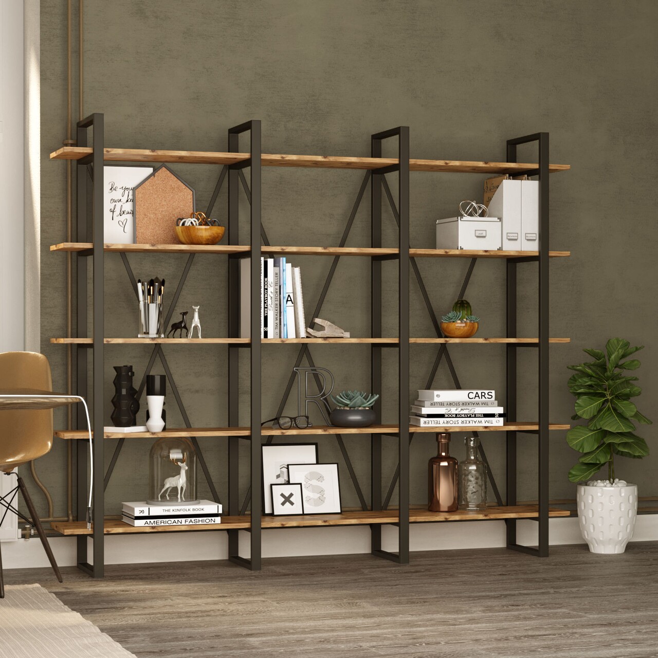 Biblioteca ML4, Locelso, 219.6x34x180 cm, maro - 2 | YEO