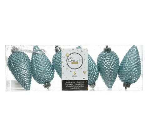 Set 6 globuri Pinecone Arctic Blue, Decoris, plastic, albastru