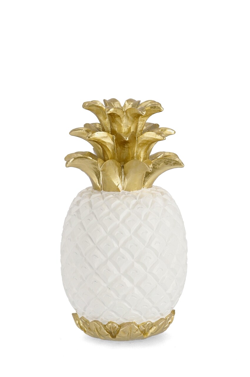 Decoratiune Surabaya Ananas, Bizzotto, Ø 17 x 30 cm, polirasina, alb