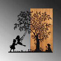 Decoratiune de perete, The Tree And The Shaking Children, 50% lemn/50% metal, Dimensiune: 59 x 58 cm, Nuc / Negru