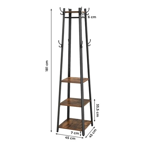 Cuier, Vasagle, 43 x 43 x 180 cm, fier/PAL, maro rustic