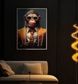 Tablou decorativ Monky, Mauro Ferretti, 52.5x72.5 cm, metal/lemn de brad/canvas, multicolor