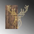 Decoratiune de perete, Deer1, 50% lemn/50% metal, Dimensiune: 56 x 58 cm, Nuc / Aur