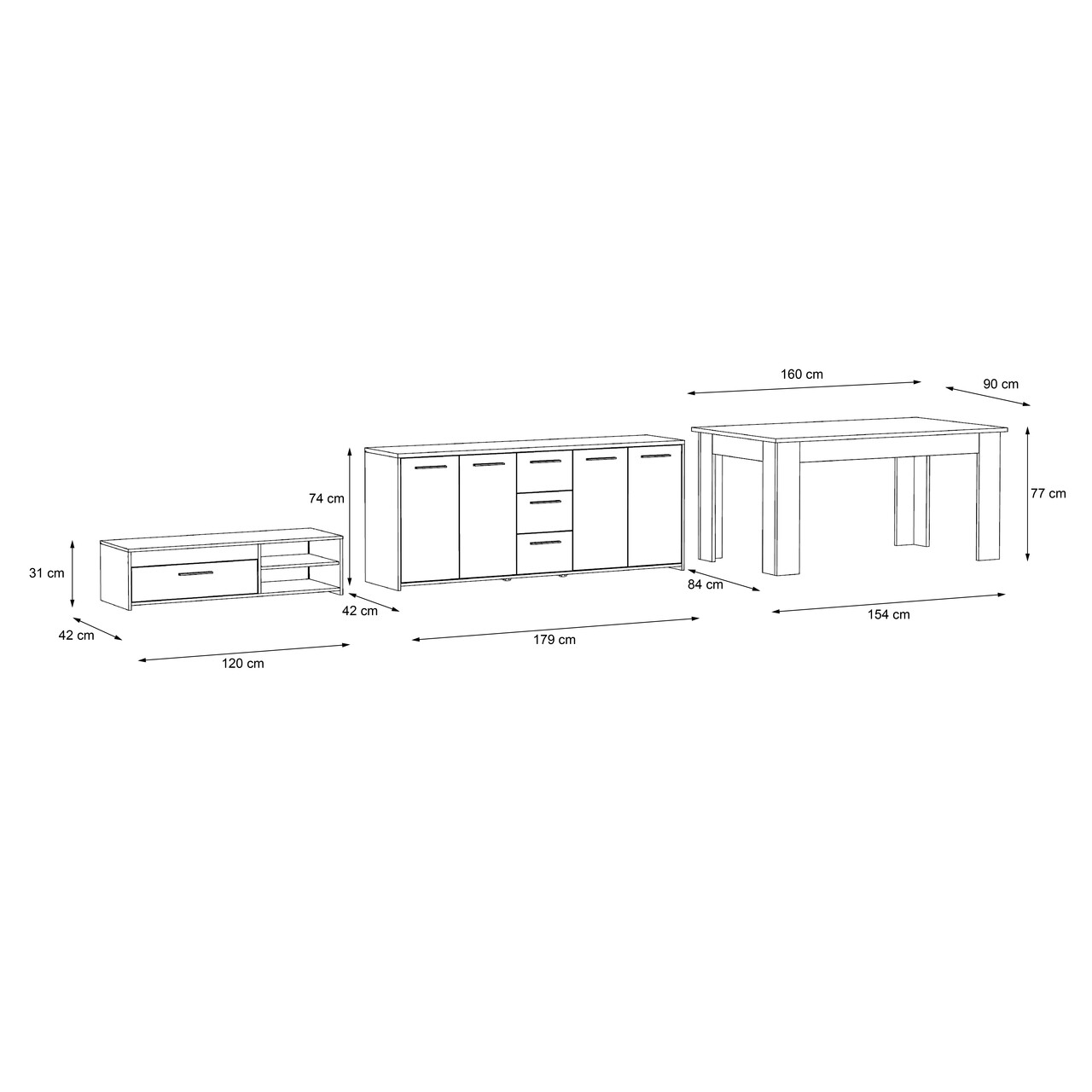 Set mobilier living 3 piese Raalte, Bedora, PAL/plastic, sonoma/alb