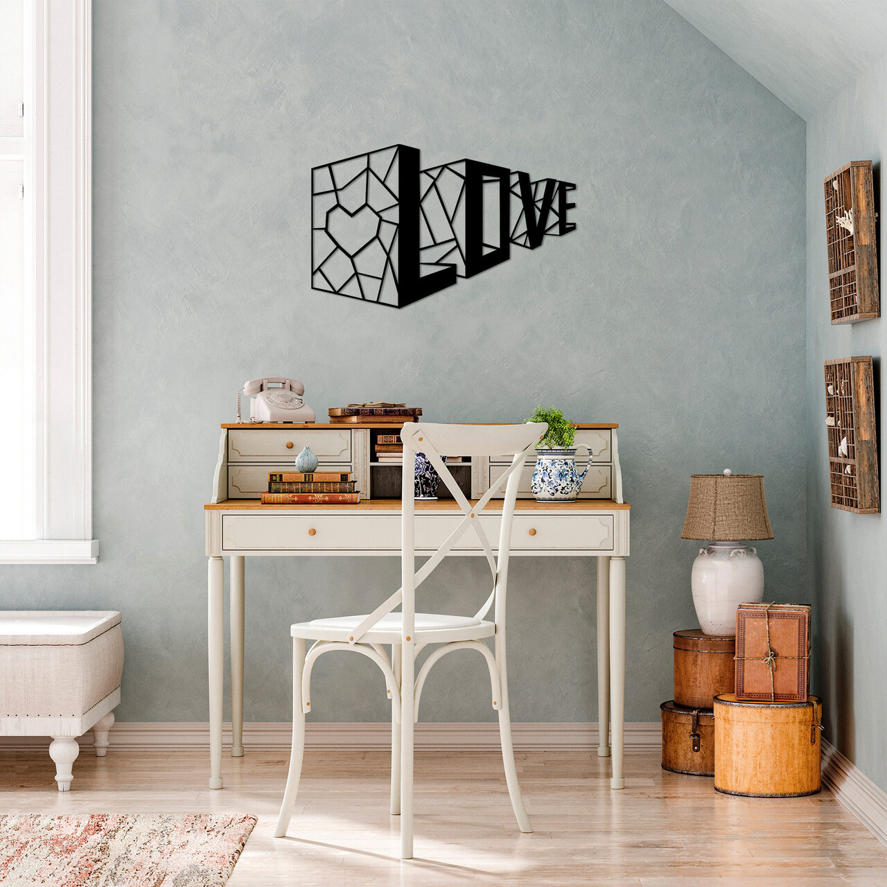 Decoratiune de perete, Love 4, Metal, Dimensiune: 68 x 42 cm, Negru - 1 | YEO