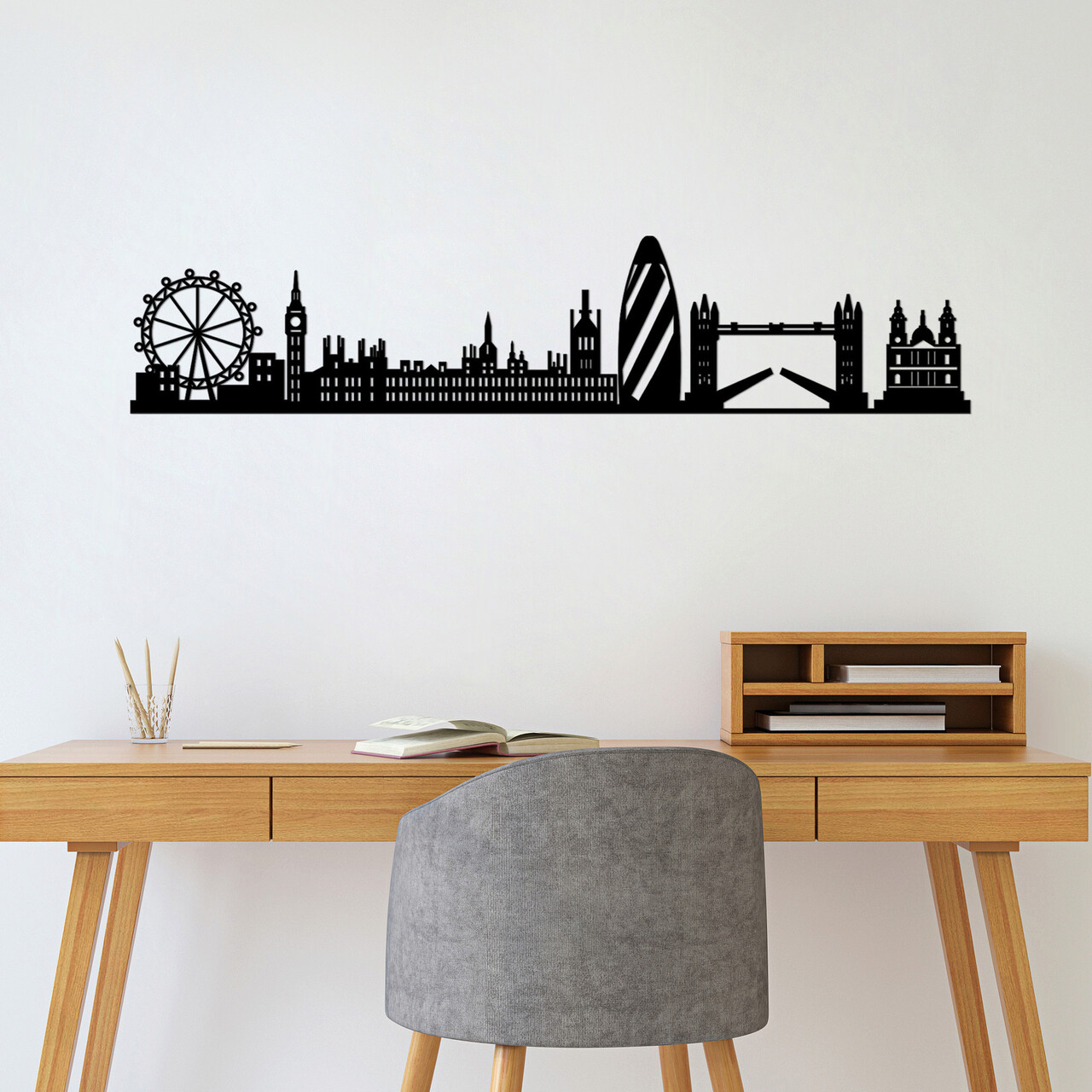 Decoratiune de perete, London Skyline, Metal, 105 x 18 cm, Negru - 1 | YEO