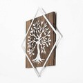 Decoratiune de perete, Tree v2, 50% lemn/50% metal, Dimensiune: 54 x 54 cm, Nuc / Argint